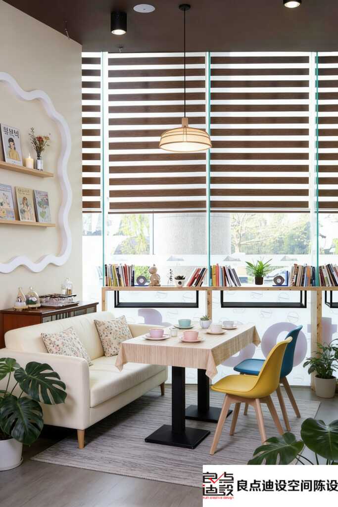 一眼沦陷!我家咖啡角照着这张图装，黄蓝椅+百叶窗YYDS!